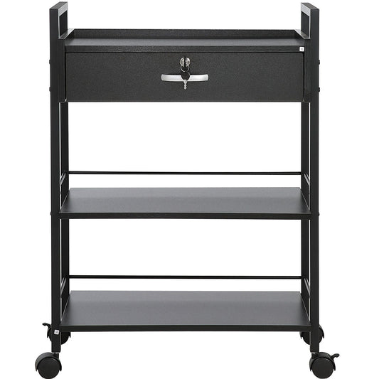 Beauty Salon Trolley Cart, 3-Tier Hair Salon Stations Cabinet for Stylist with Lockable Drawer, MDF Rolling Storage Station with 4 Wheels (2 Lockable) for Beauty SPA Barbershop Tattoo VYSN