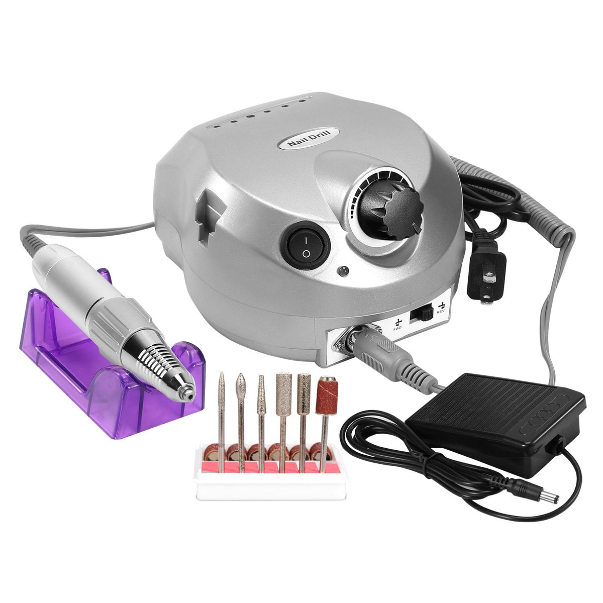 Acrylic Nail Drill Machine 25000RPM Electric Handpiece Glazing w/6 Bits Cuticle Grinder Manicure Pedicure Polishing File Kit for Nail Art Gamba Beauty