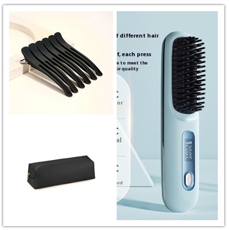 2 In 1 Straight Hair Comb Wireless Hair Straightener Brush Hair Fast Heating Portable Hot Curler USB Charging My Store