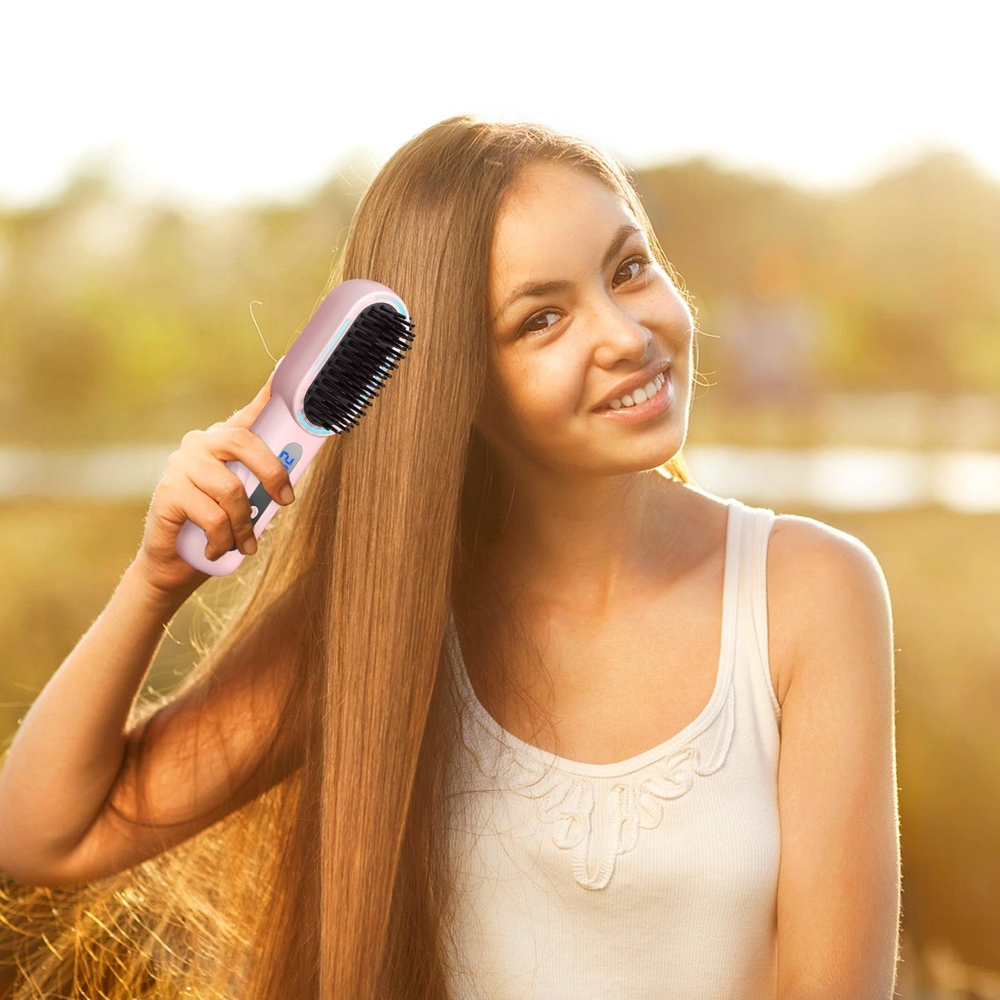 Cordless Hair Straightener Brush Rechargeable Mini Styling Comb with 4 Heating Levels Blue Light Sterilization Single press Stray Hair Removal 20Mins GBruno Store