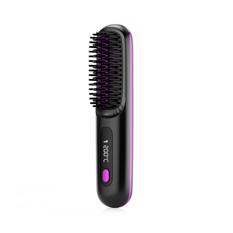 2 In 1 Straight Hair Comb Wireless Hair Straightener Brush Hair Fast Heating Portable Hot Curler USB Charging Elyvora LLC