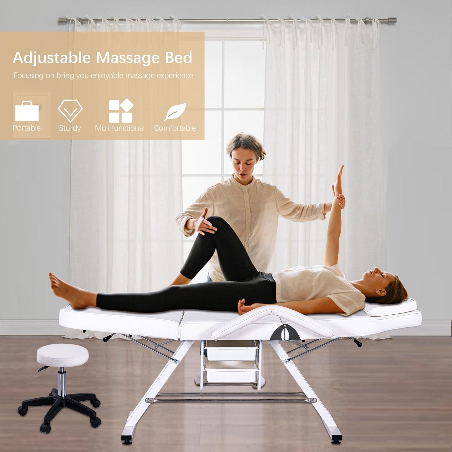 72.8" Massage Salon Tattoo Chair With Two Trays Esthetician Bed With Hydraulic Stool, Multi-Purpose 3-Section Facial Bed Table, Adjustable Beauty Barber Spa Beauty Equipment HouseOfZazla