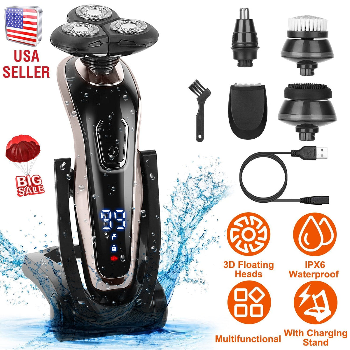 5 In 1 Electric Razor Shaver Rechargeable Cordless Head Beard Trimmer Shaver Kit IPX6 Waterproof Dry Wet Grooming Kit GBruno Store