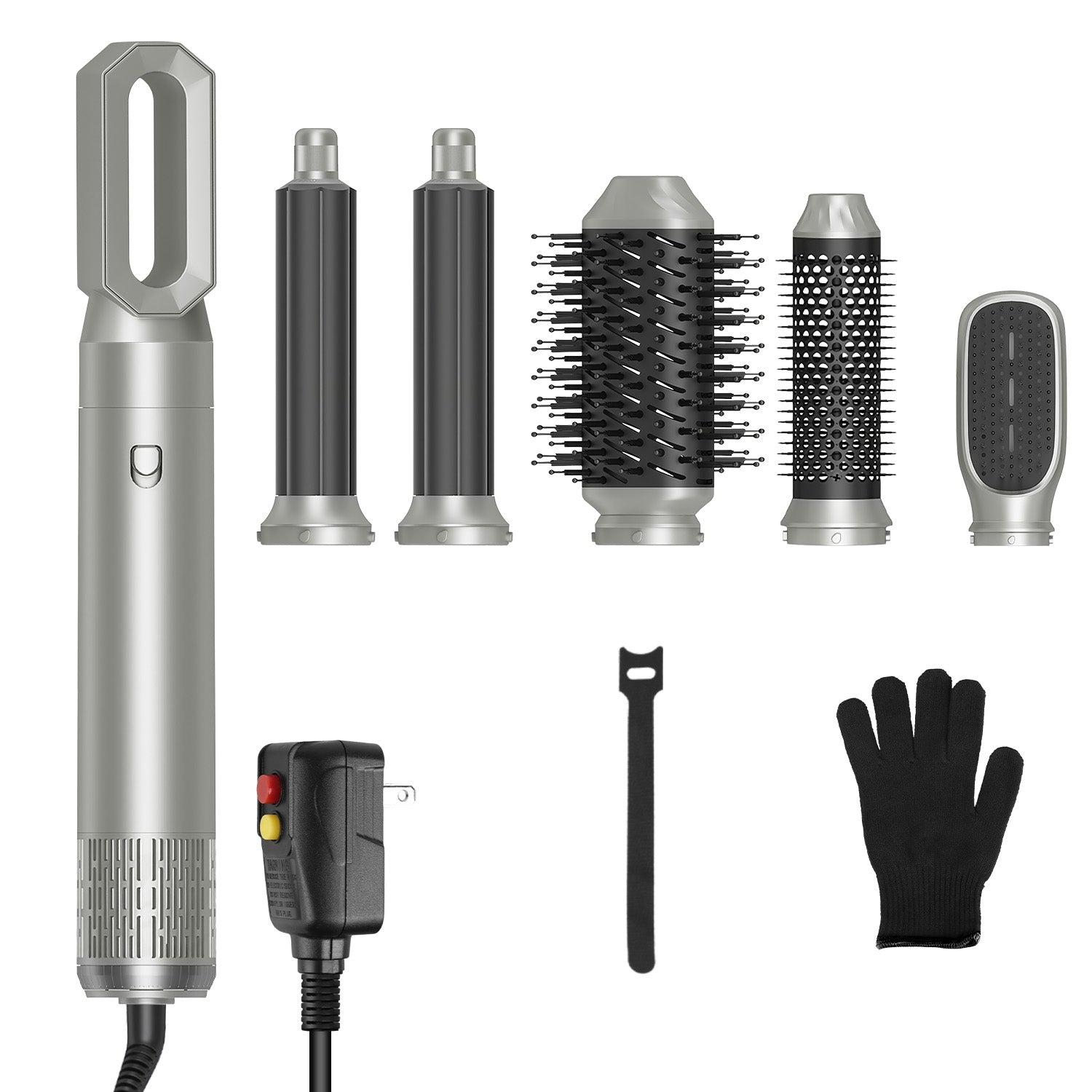 6 In 1 Hot Air Styler Volumizer Straightener Curler Dryer Automatic Wrap Styler Hair Dryer Brush Set with 3 Temp Settings ALCI Plug Glove Cable Zip Ti GBruno Store