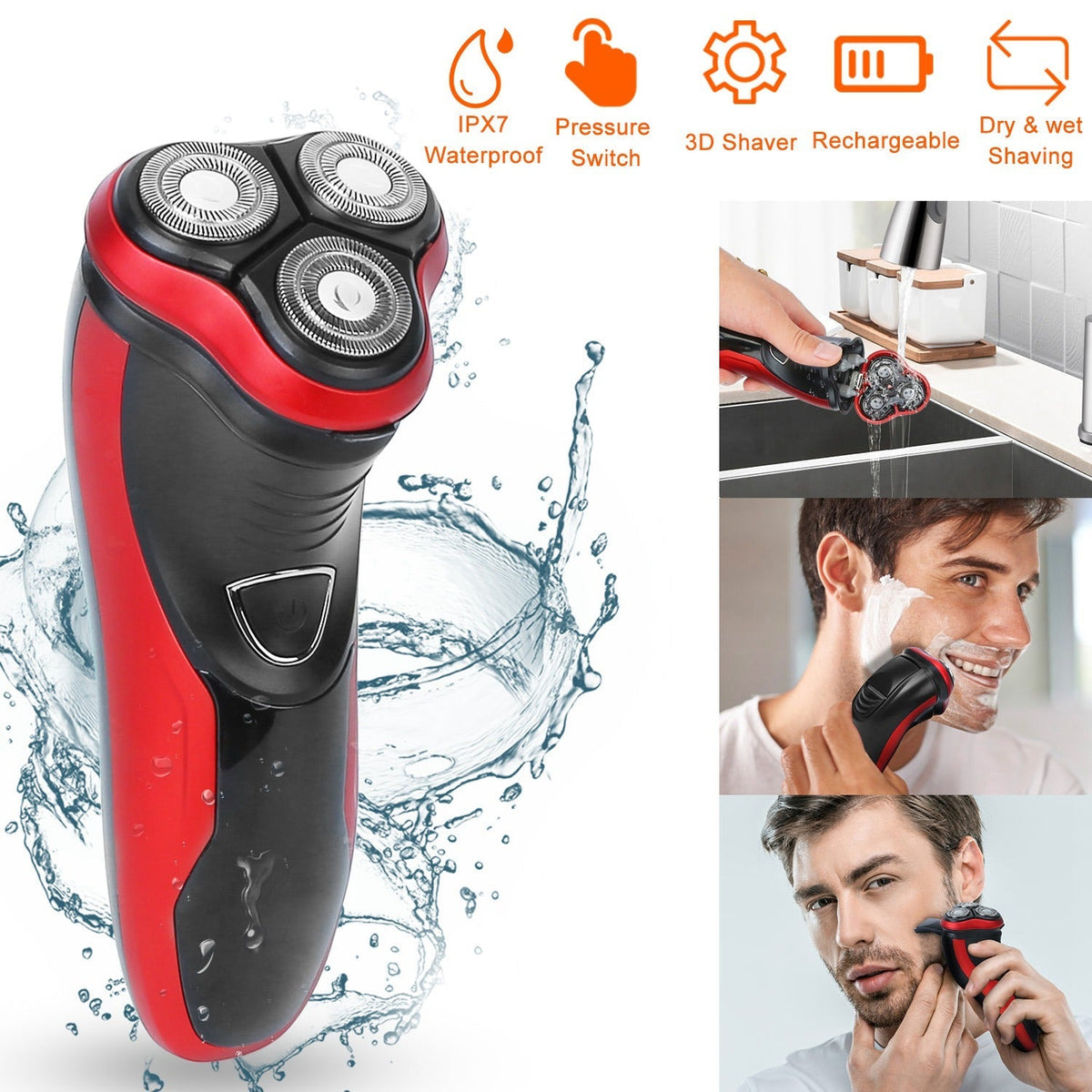 Electric Shaver Razor for Men IPX7 Waterproof Beard Trimmer 3D Rechargeable Painless Rotary Shaver with Pop up Trimmer 2 in 1 Electric Shaver GBruno Store