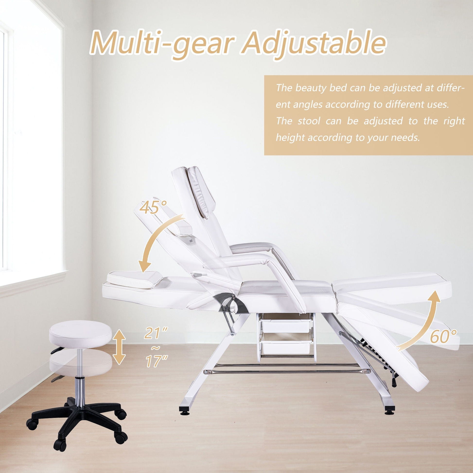 72.8" Massage Salon Tattoo Chair With Two Trays Esthetician Bed With Hydraulic Stool, Multi-Purpose 3-Section Facial Bed Table, Adjustable Beauty Barber Spa Beauty Equipment HouseOfZazla