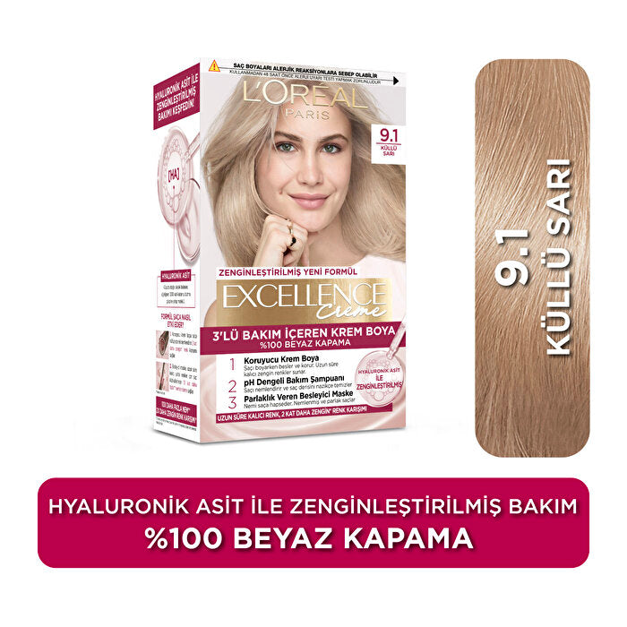 L'Oreal Paris Excellence Crème Hair Color Ash Blonde 9.1 - 100% Gray Coverage | Professional Care Beauty Care Bag