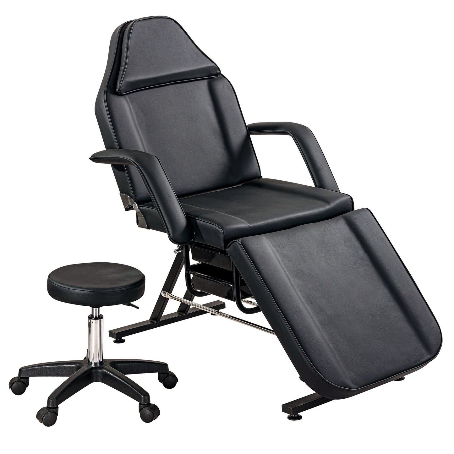 72.8" Massage Salon Tattoo Chair With Two Trays Esthetician Bed With Hydraulic Stool, Multi-Purpose 3-Section Facial Bed Table, Adjustable Beauty Barber Spa Beauty Equipment HouseOfZazla