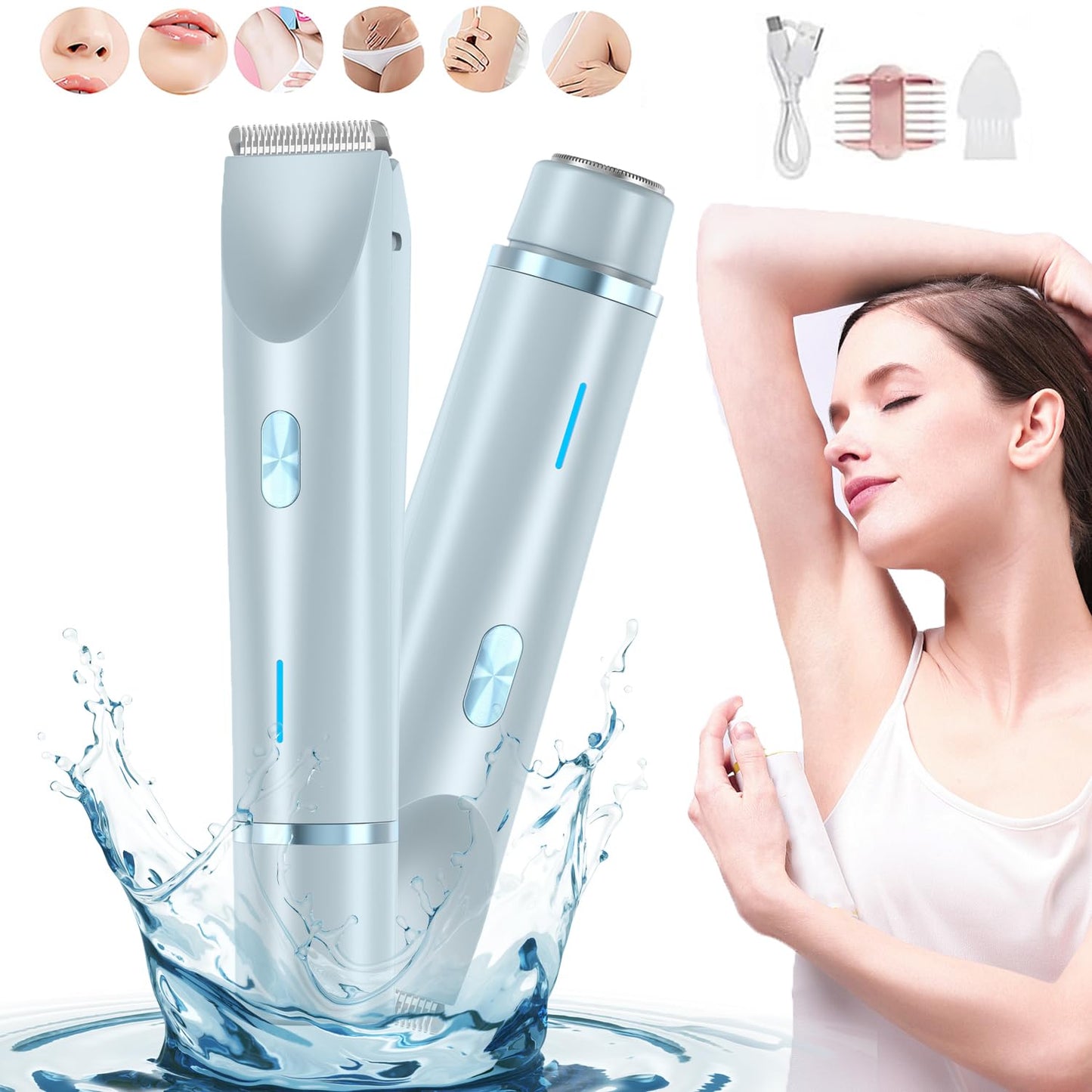 Dermawave Trimmer 2.0, Dermawave Electric Shaver, Gloaura Razor,Reshline Shaver,Smoovi 2.0 BikiniShaver,Omnicove Ladyshaver,Lazzda Bikini Trimmer,2 in 1 Women Electric Dualhead Bikini Trimmer (Pink)
