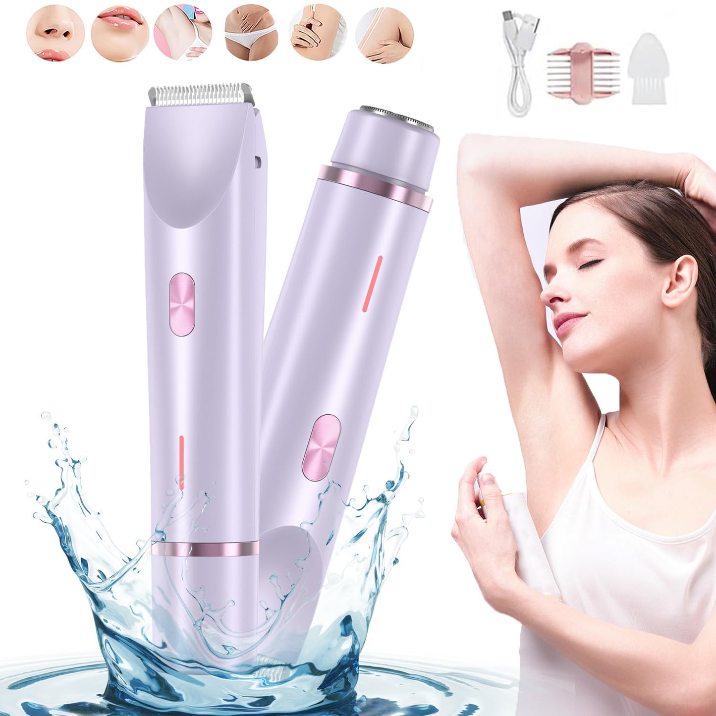 Dermawave Trimmer 2.0, Dermawave Electric Shaver, Gloaura Razor,Reshline Shaver,Smoovi 2.0 BikiniShaver,Omnicove Ladyshaver,Lazzda Bikini Trimmer,2 in 1 Women Electric Dualhead Bikini Trimmer (Pink)