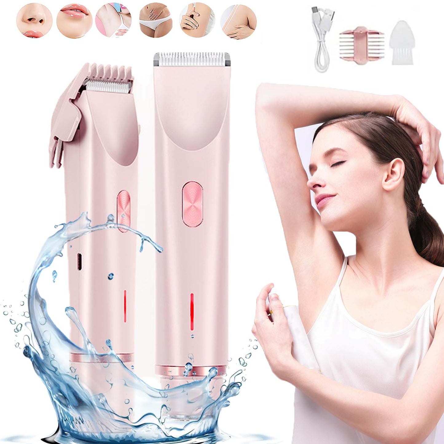 Dermawave Trimmer 2.0, Dermawave Electric Shaver, Gloaura Razor,Reshline Shaver,Smoovi 2.0 BikiniShaver,Omnicove Ladyshaver,Lazzda Bikini Trimmer,2 in 1 Women Electric Dualhead Bikini Trimmer (Pink)