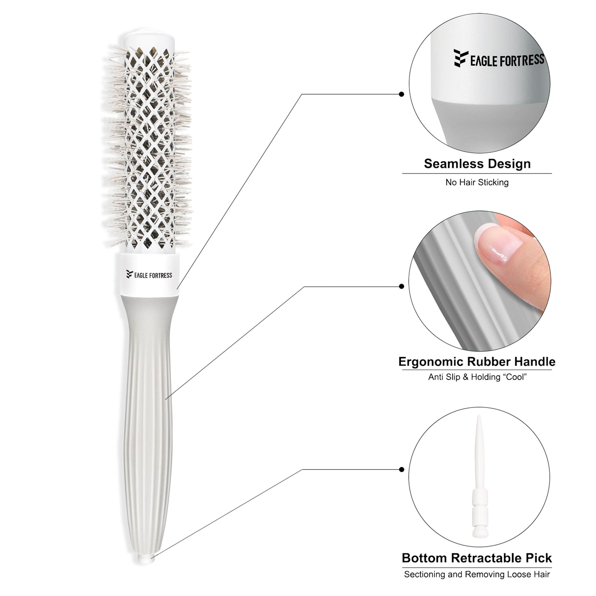 Eagle Fortress XL Ceramic + Ionic Round Hair Brush 0.98 in - Grey The Beauty Box