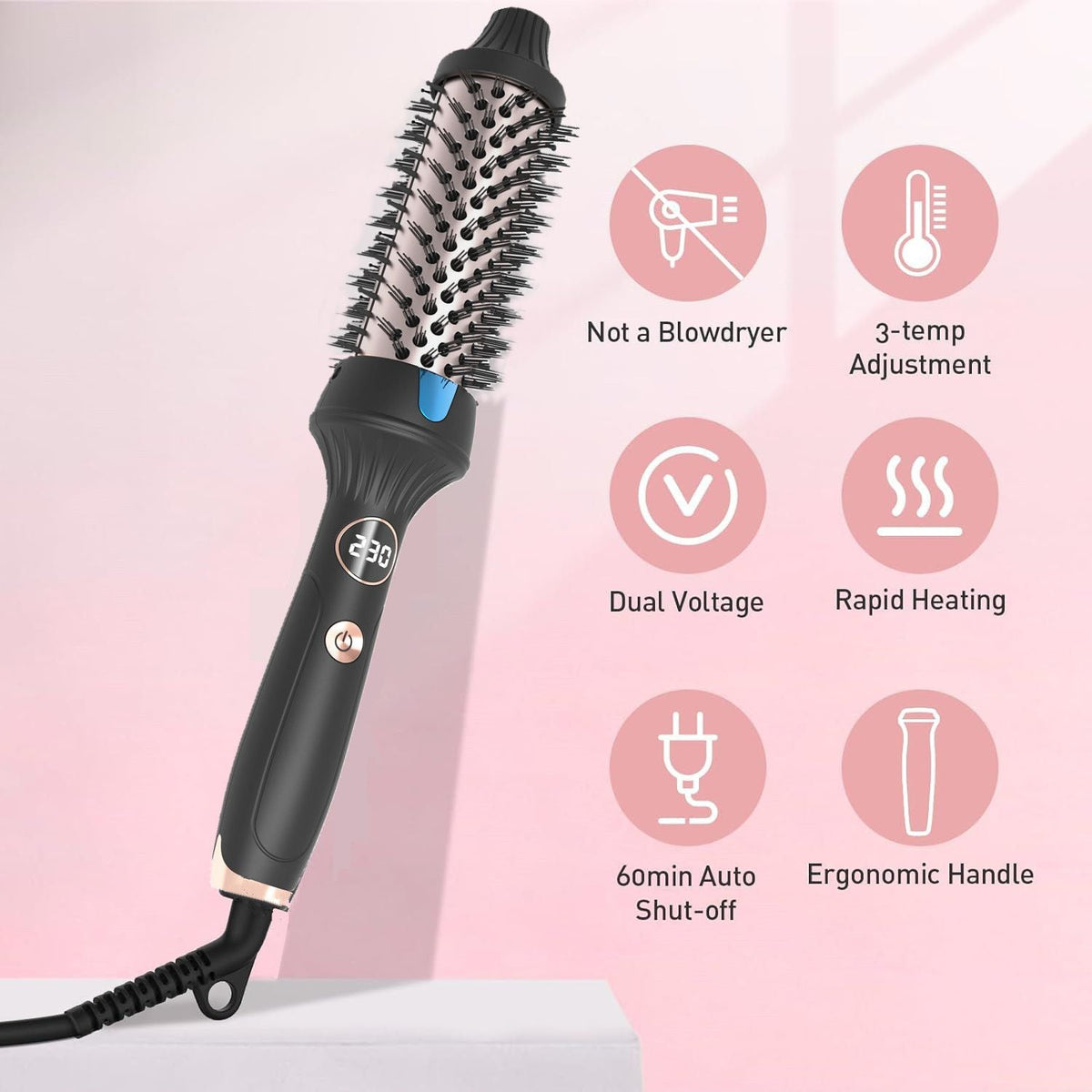 Heated Round Brush 1.5 Inch Thermal Brush Hair Curling Iron Comb Ceramic Tourmaline Ionic Hair Curler Digital Display Curling Wand Double PTC Staightener Curlers Uncle LOL