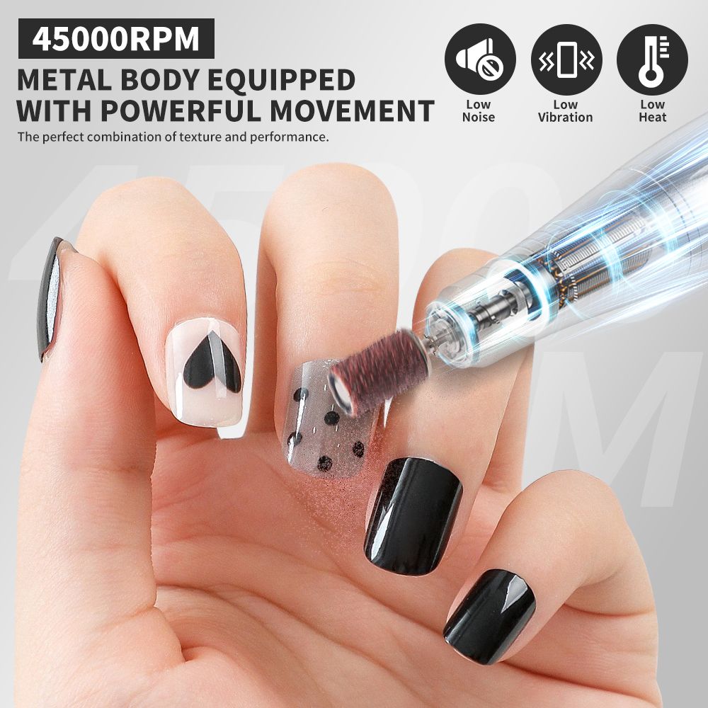45000RPM Rechargeable Electric Nail Drill Machine Professional Nail Drills for Gel Nails Polish Portable Nail File Manicure Tool 7DAY'S