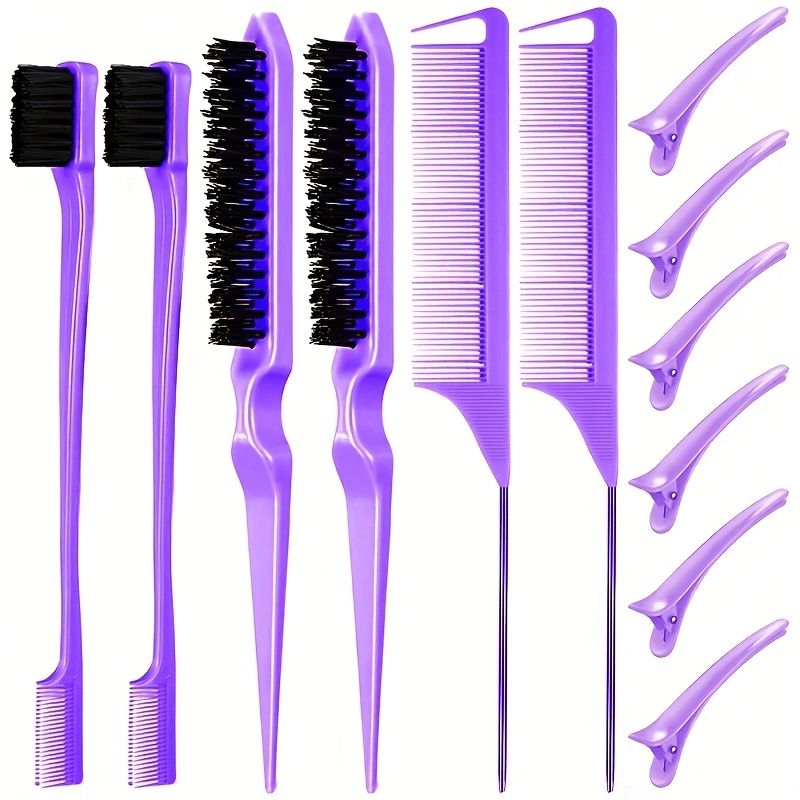 12 pieces Salon-Grade Nylon Teasing Brush Set with Double-Sided Design and Duckbill Clips for Smooth and Controlled Hair Styling Uncle LOL