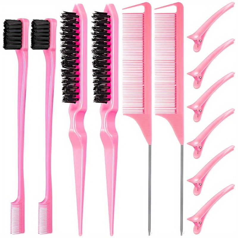 12 pieces Salon-Grade Nylon Teasing Brush Set with Double-Sided Design and Duckbill Clips for Smooth and Controlled Hair Styling Uncle LOL