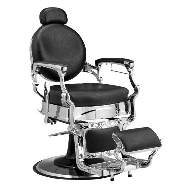 PVC leather, silver plated aluminum alloy frame, extra large pump disc with towel rack, square seat cushion without buttons, reclining hair salon chair 150kg silver 7DAY'S