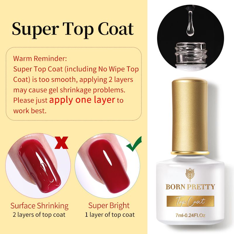 BORN PRETTY Top Gel Nail Polish 7ml Semi Permanent Varnish Function Gel Base Super Top Coat Transparent Gel Nails Soak Off Gel 7DAY'S