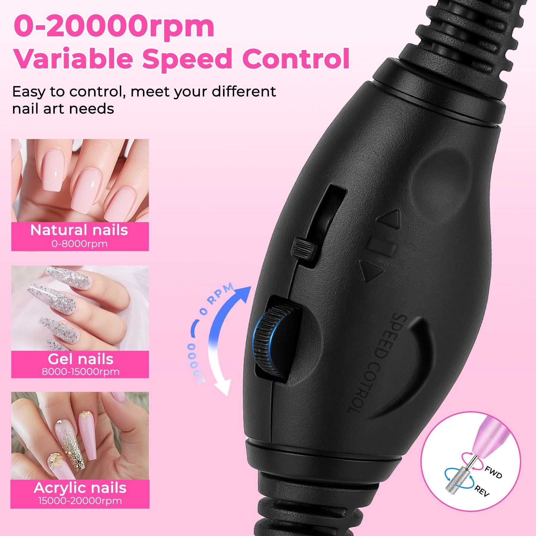 Portable Electric Nail Drill, Professional Nail File Kit for Acrylic, Gel Nails, Manicure Pedicure with Nail Drill Bits Sanding Bands Rose gold 7DAY'S