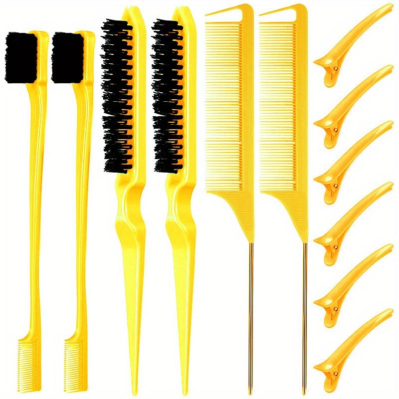 12 pieces Salon-Grade Nylon Teasing Brush Set with Double-Sided Design and Duckbill Clips for Smooth and Controlled Hair Styling Uncle LOL