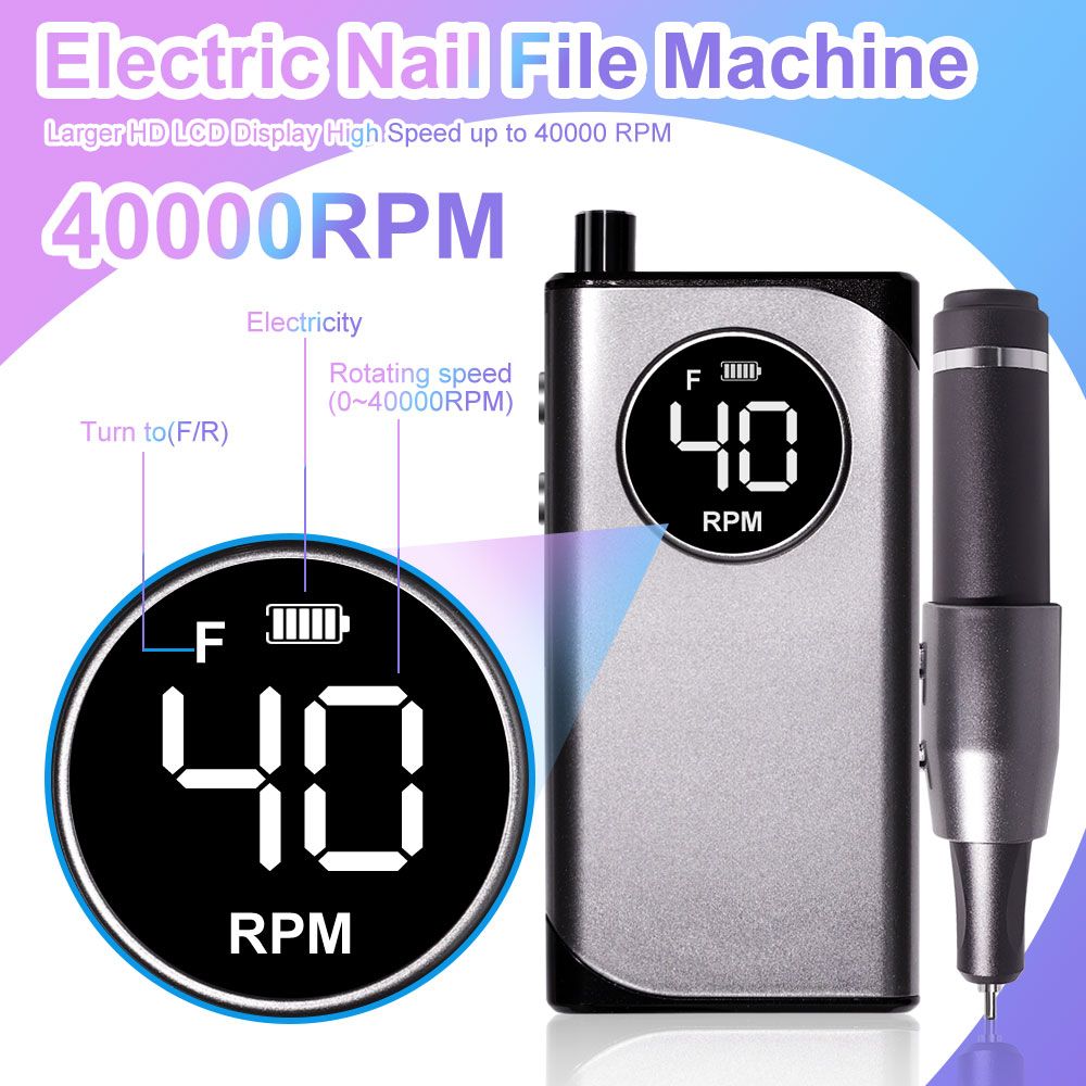 40000RPM Nail Drill Machine Electric Portable Nail File Rechargeable Nail Sander for Gel Nails Polishing For Home Manicure Salon 7DAY'S