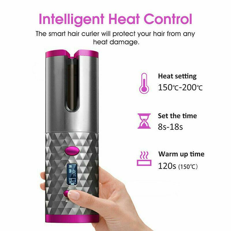 Hair Curler LCD Cordless Auto Rotating Waver Curling Iron Ceramic Wireless USA Uncle LOL