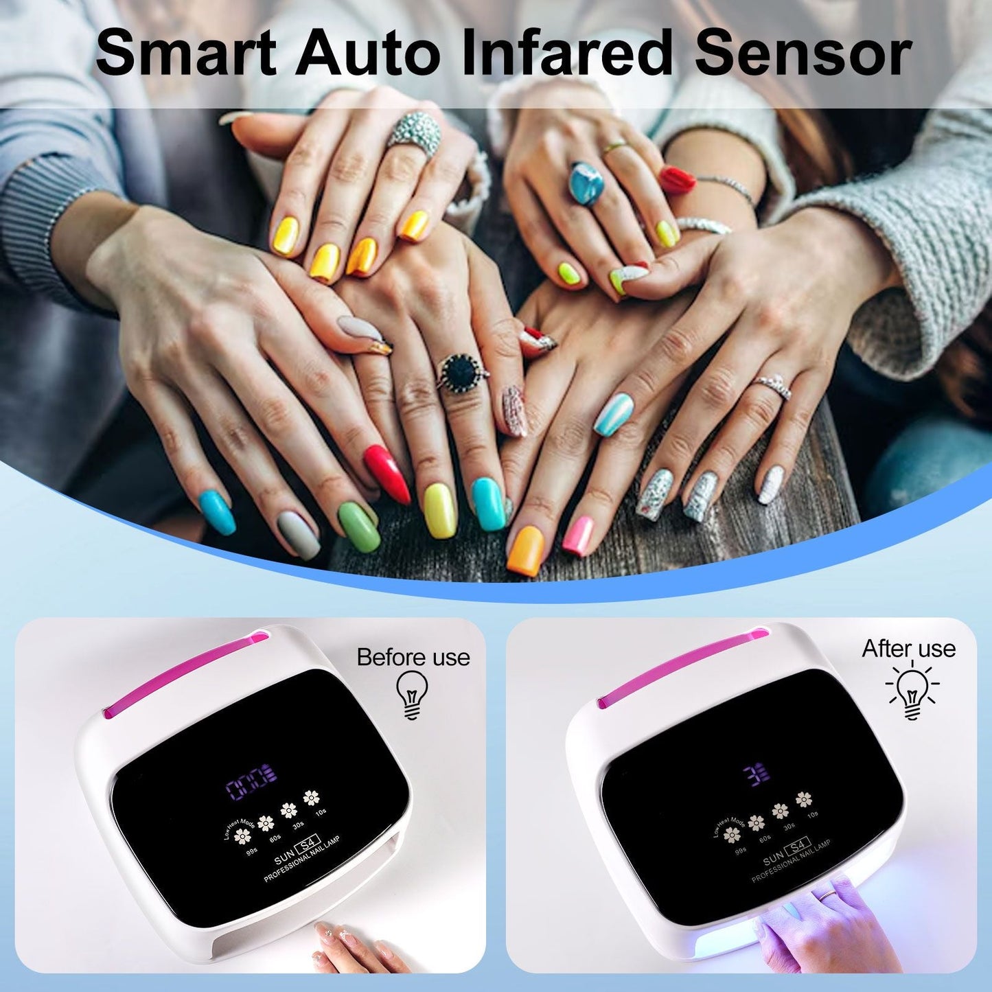 Professional Rechargeable UV LED 66LED Nail Lamp Cordless UV Light for Gel Nail Machine with Removable Bottom 4 Timer SettingNail Tool 7DAY'S