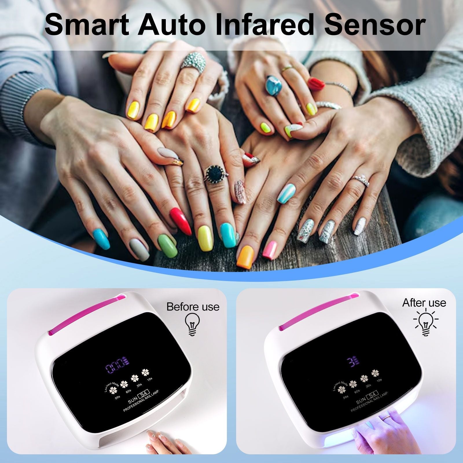 Professional Rechargeable UV LED 66LED Nail Lamp Cordless UV Light for Gel Nail Machine with Removable Bottom 4 Timer SettingNail Tool 7DAY'S
