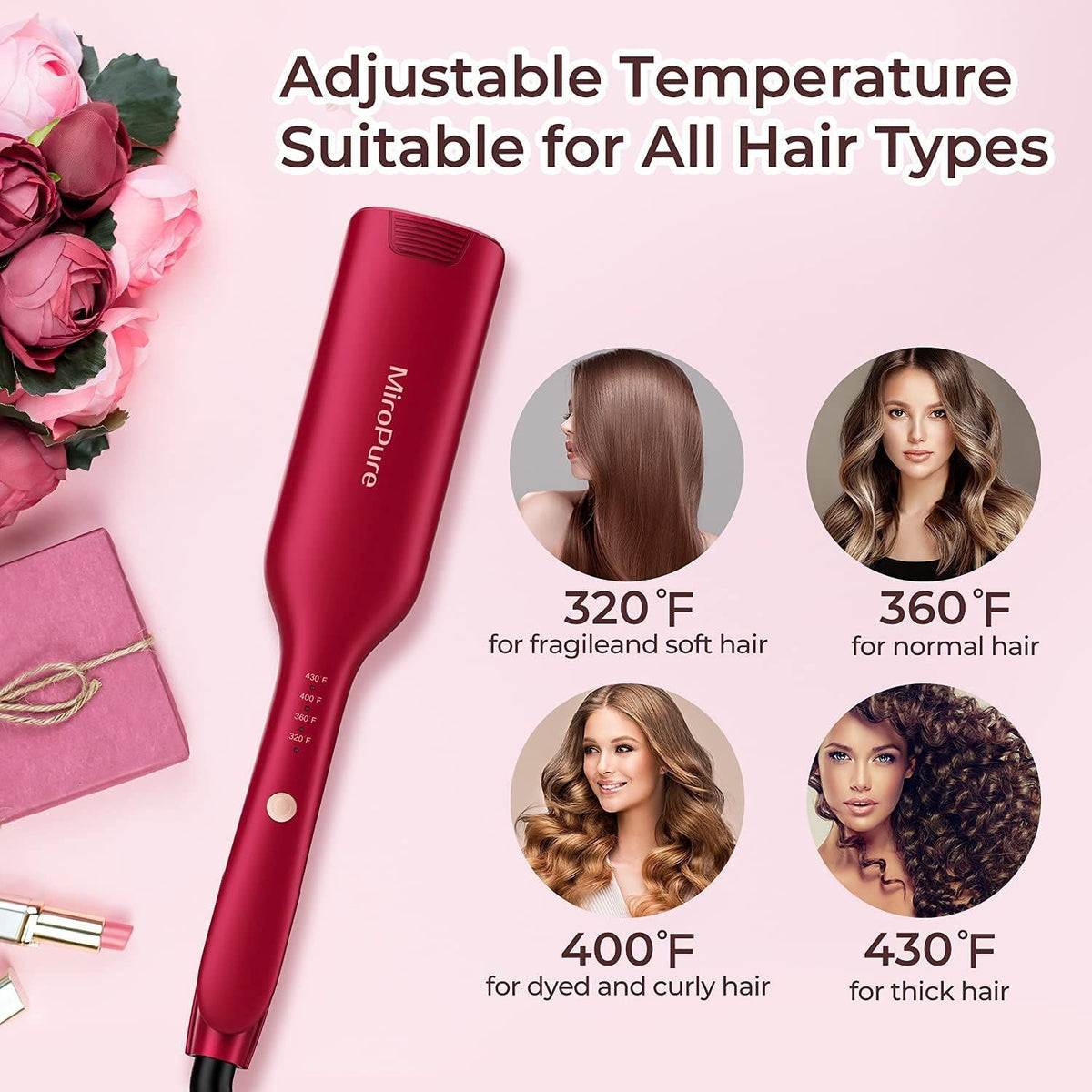 Hair Waver Iron Beach Waver Wand Hair Crimper Hair Waver Barrel Curling Iron 1 Inch PTC Heater Auto Shut-Off Adjustable Easy Shap Long Lasting Heat Dual Voltage Uncle LOL