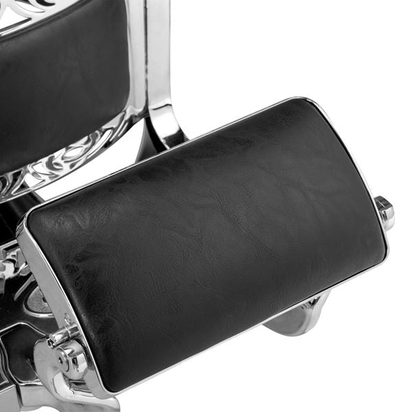 PVC leather, silver plated aluminum alloy frame, extra large pump disc with towel rack, square seat cushion without buttons, reclining hair salon chair 150kg silver 7DAY'S