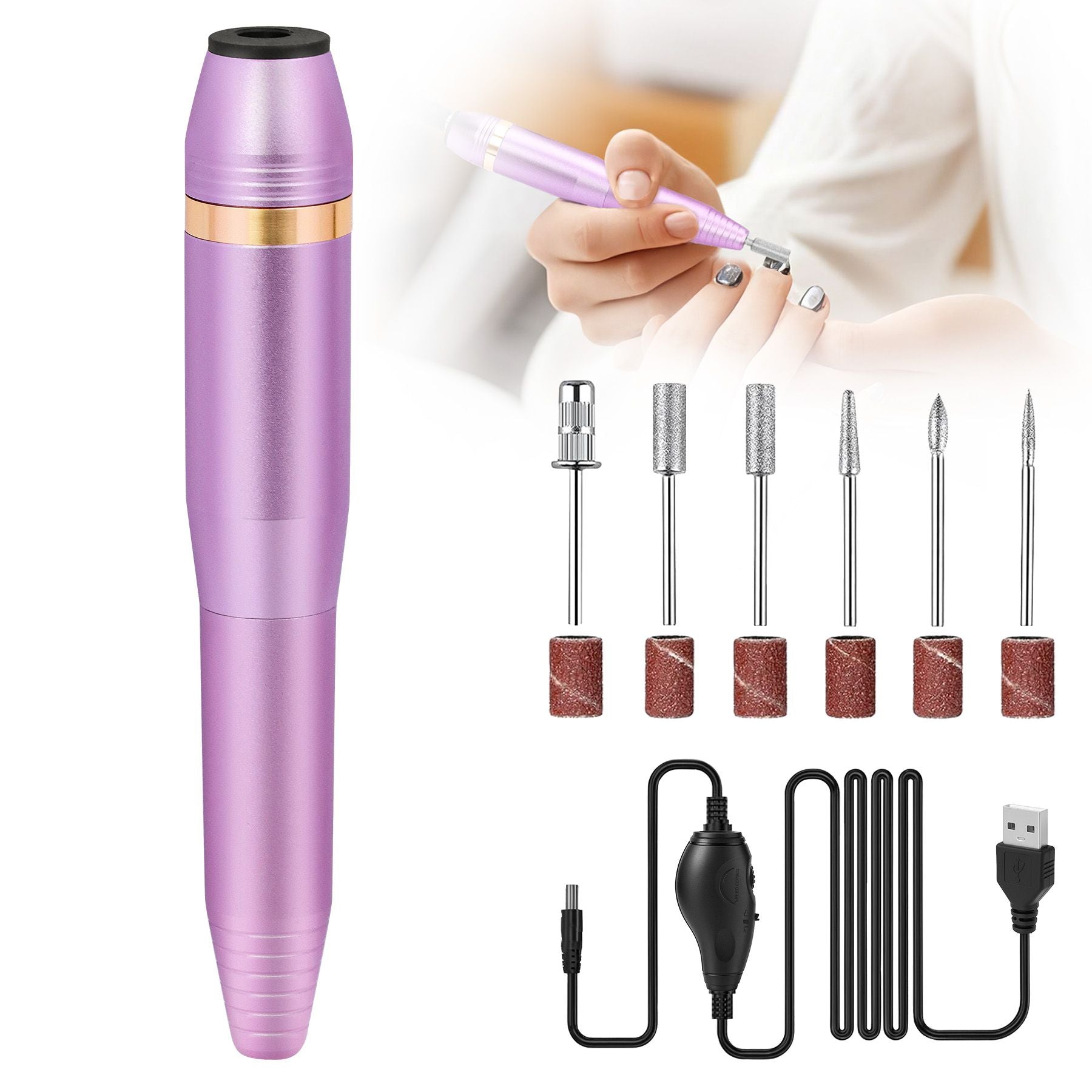 Portable Electric Nail Drill, Professional Nail File Kit for Acrylic, Gel Nails, Manicure Pedicure with Nail Drill Bits Sanding Bands Rose gold 7DAY'S