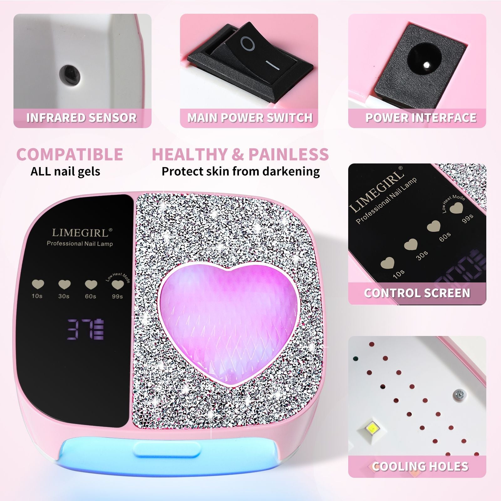 LimeGirl Cordless Nail Dryer for Gel Polish, UV LED Nail Lamp with Fast Curing UV Light & 4 Timer Settings, Portable Rechargeable Gel Lamp Nail Art Tool for Manicure Pedicure at Home & Salon 7DAY'S