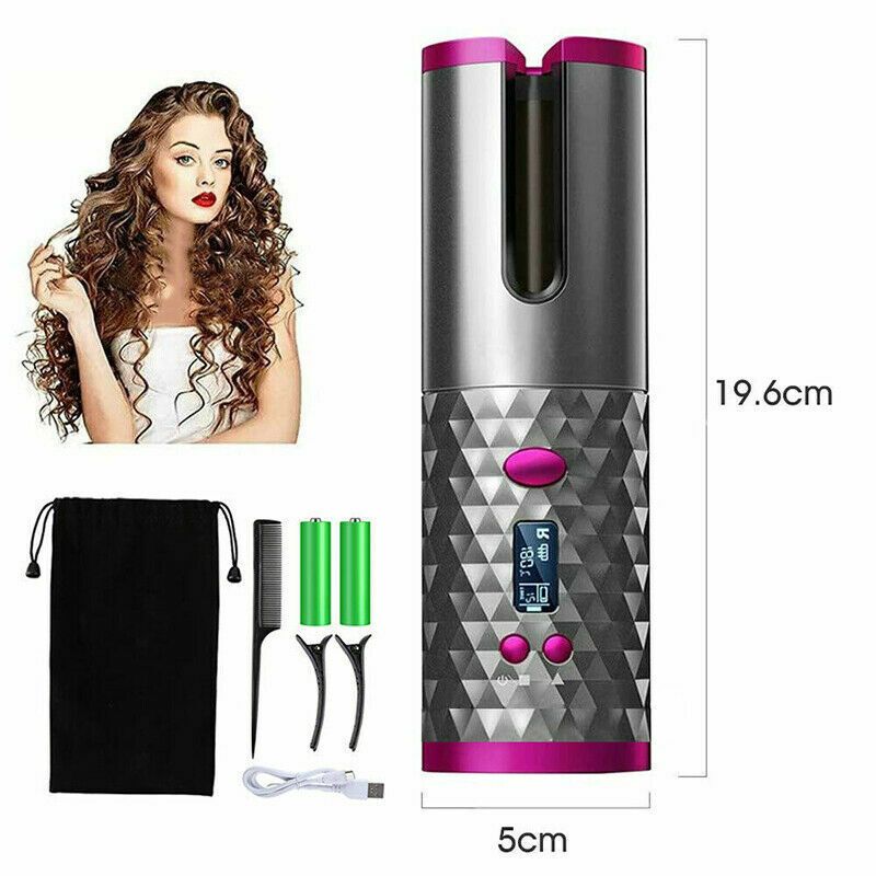 Hair Curler LCD Cordless Auto Rotating Waver Curling Iron Ceramic Wireless USA Uncle LOL