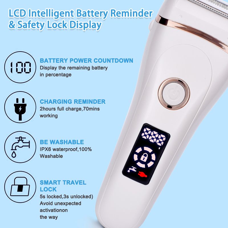 Electric Razor Painless Lady Shaver For Women Razor Shaver Hair Removal Trimmer For Legs Underarm Waterproof LCD USB Charging 7DAY'S