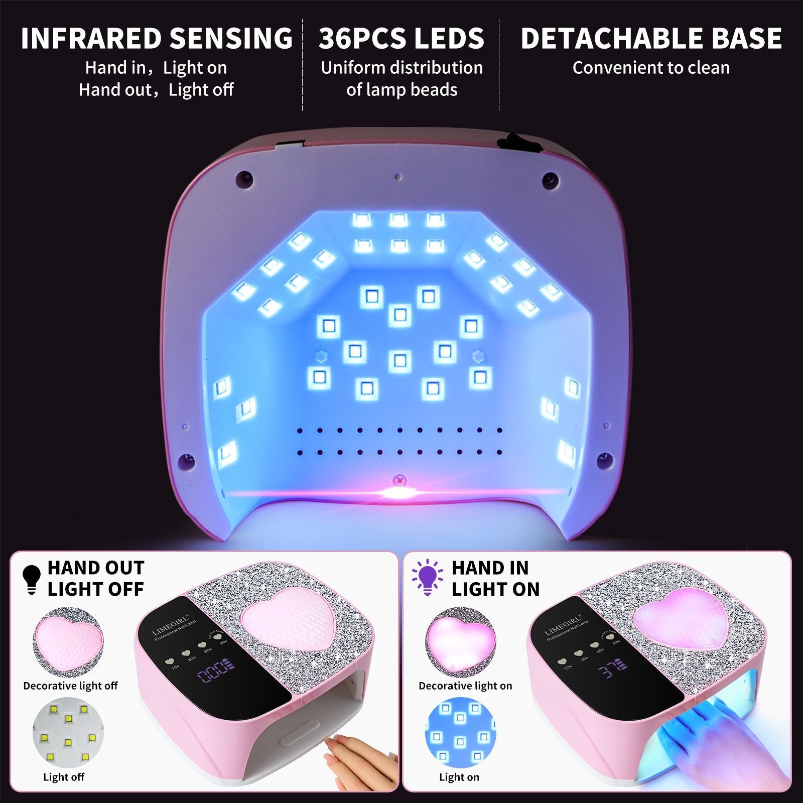 LimeGirl Cordless Nail Dryer for Gel Polish, UV LED Nail Lamp with Fast Curing UV Light & 4 Timer Settings, Portable Rechargeable Gel Lamp Nail Art Tool for Manicure Pedicure at Home & Salon 7DAY'S