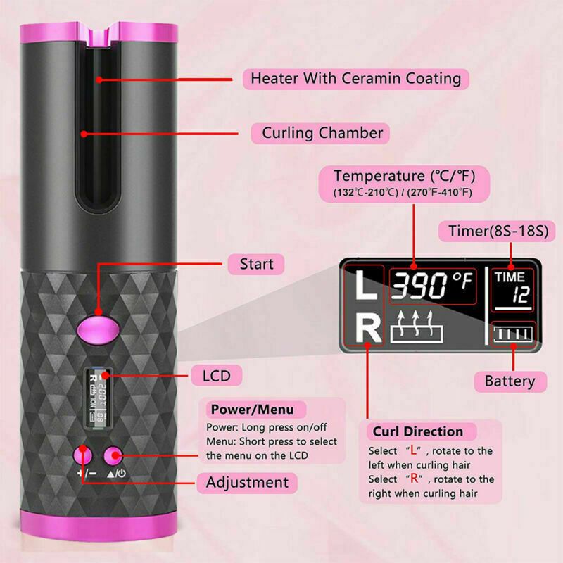 Hair Curler LCD Cordless Auto Rotating Waver Curling Iron Ceramic Wireless USA Uncle LOL