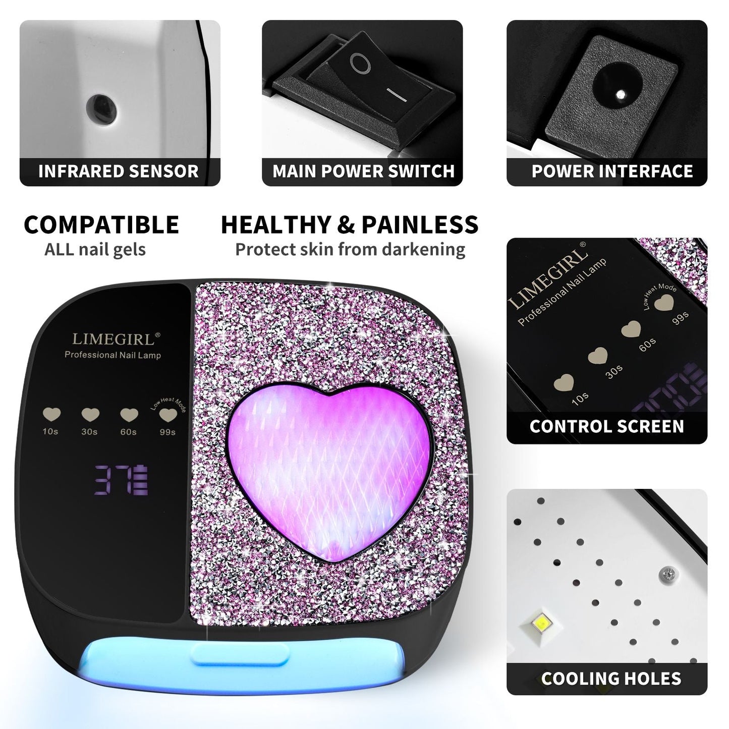 LimeGirl Cordless Nail Dryer for Gel Polish, UV LED Nail Lamp with Fast Curing UV Light & 4 Timer Settings, Portable Rechargeable Gel Lamp Nail Art Tool for Manicure Pedicure at Home & Salon 7DAY'S