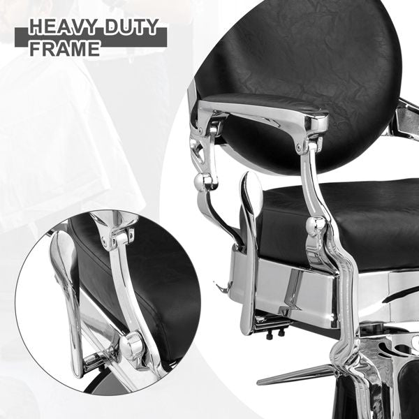 PVC leather, silver plated aluminum alloy frame, extra large pump disc with towel rack, square seat cushion without buttons, reclining hair salon chair 150kg silver 7DAY'S