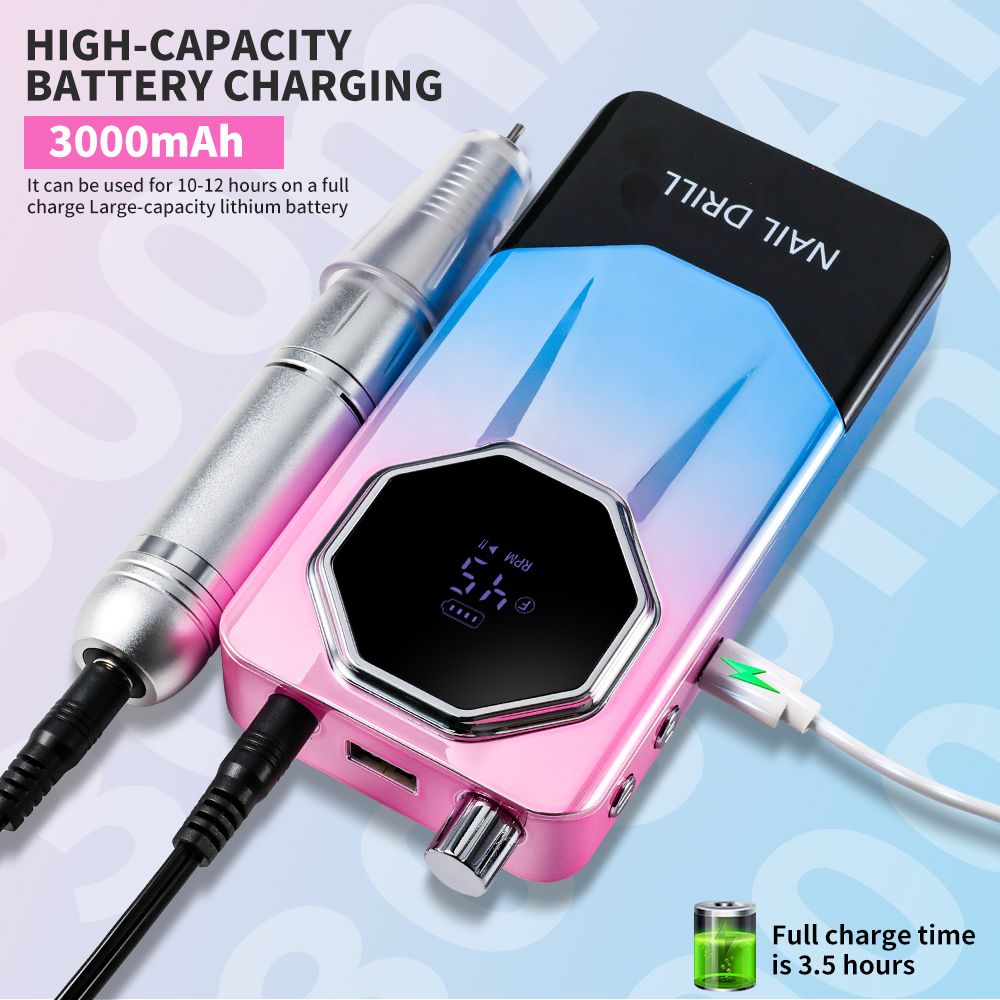 45000RPM Rechargeable Electric Nail Drill Machine Professional Nail Drills for Gel Nails Polish Portable Nail File Manicure Tool 7DAY'S