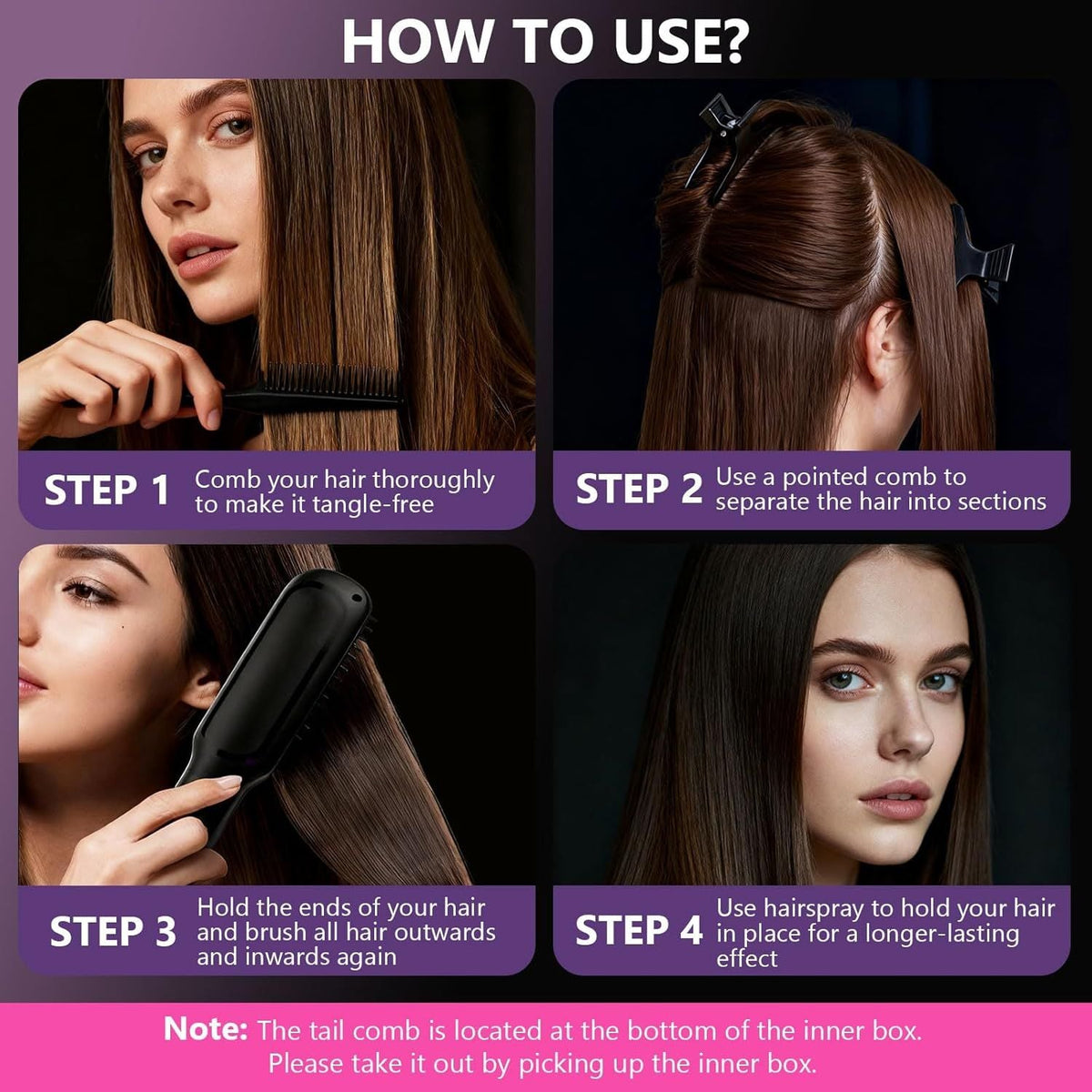 Hair Straightener, Cordless Hair Straightening Brush Portable Cordless Comb with Base Negative Ion Rechargeable Brush for Frizz-Free Shine Straightening, 6400mAh Fast Heating (Black) Uncle LOL