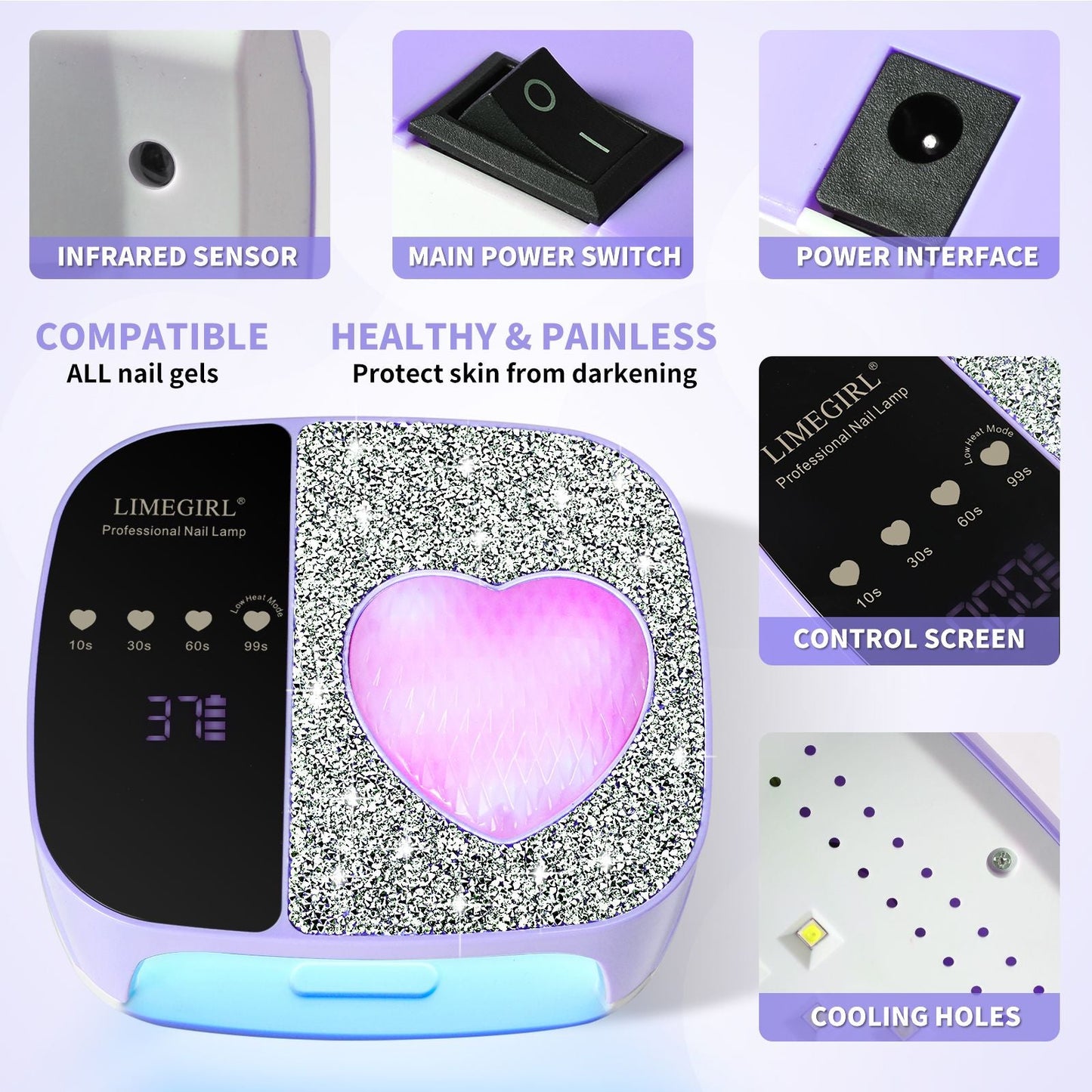 LimeGirl Cordless Nail Dryer for Gel Polish, UV LED Nail Lamp with Fast Curing UV Light & 4 Timer Settings, Portable Rechargeable Gel Lamp Nail Art Tool for Manicure Pedicure at Home & Salon 7DAY'S