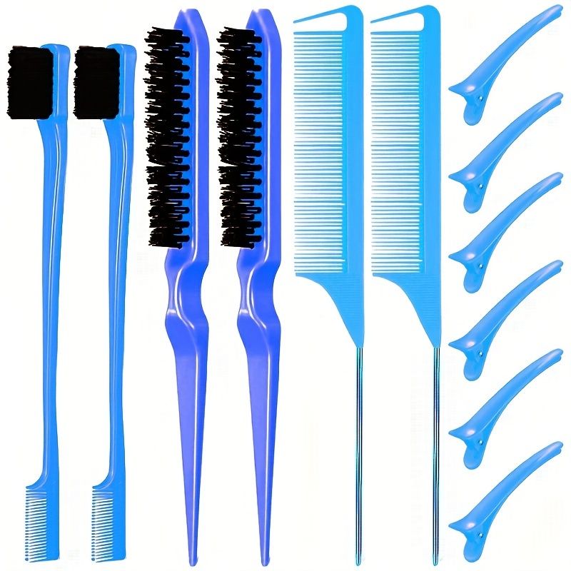 12 pieces Salon-Grade Nylon Teasing Brush Set with Double-Sided Design and Duckbill Clips for Smooth and Controlled Hair Styling Uncle LOL