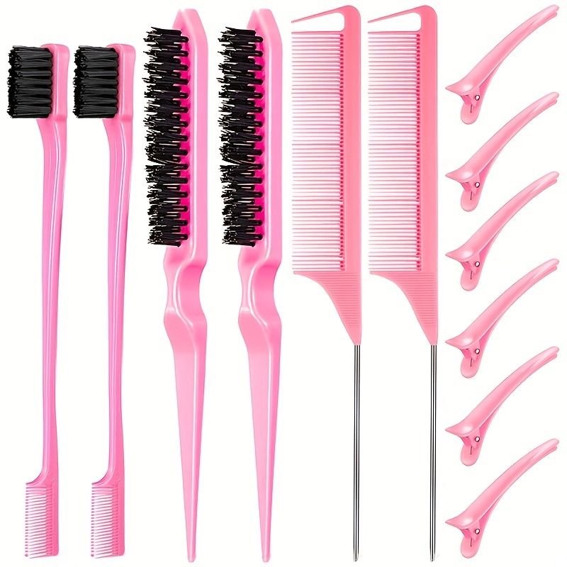 12 pieces Salon-Grade Nylon Teasing Brush Set with Double-Sided Design and Duckbill Clips for Smooth and Controlled Hair Styling Uncle LOL