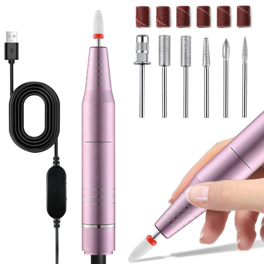 30000RPM USB Nail Drill Machine for Acrylic Nail Gel Polish Milling Smoothing Calluses Manicure Machine Nail Art Salon Equipment (Pink) 7DAY'S