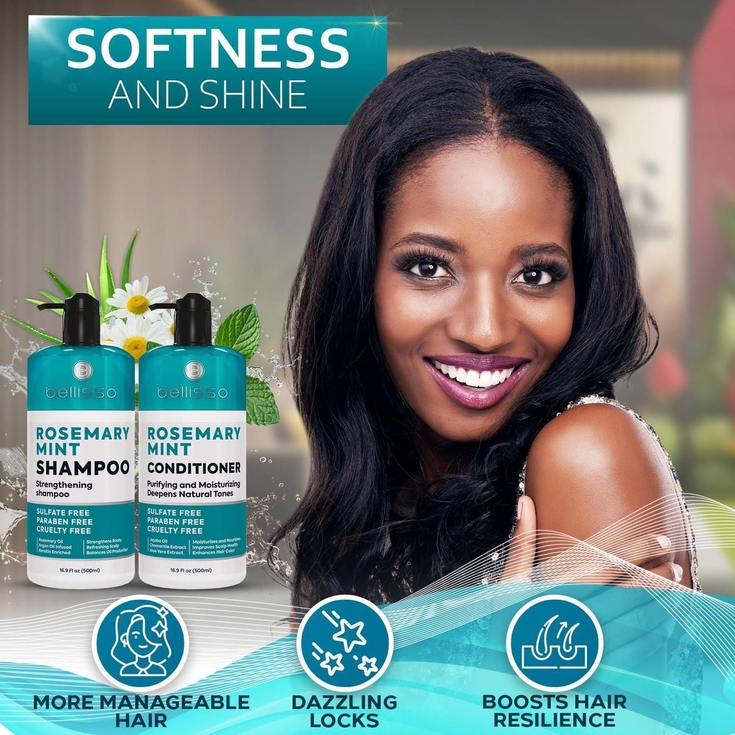 Rosemary Oil and Mint Shampoo and Conditioner Set Sulfate Free with Peppermint Moisturizing Products for Women and Men Helps Flaky Dry Scalp and Dandruff Salon Thickening for Thinning Hair EasyOptionXY