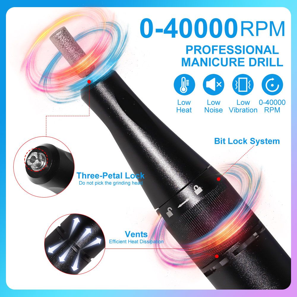 40000RPM Nail Drill Machine Electric Portable Nail File Rechargeable Nail Sander for Gel Nails Polishing For Home Manicure Salon 7DAY'S