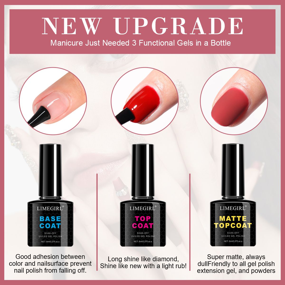 Limegirl Gel Nail Polish Set Gel Polish with Base Top Matte Top Coat Semi-permanent gel nail polish set All Season Manicure Tools Kit Nail Art Salon 7DAY'S