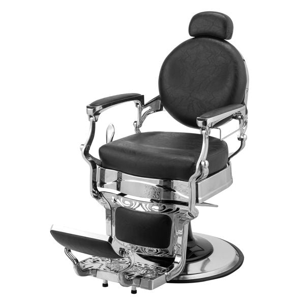 PVC leather, silver plated aluminum alloy frame, extra large pump disc with towel rack, square seat cushion without buttons, reclining hair salon chair 150kg silver 7DAY'S