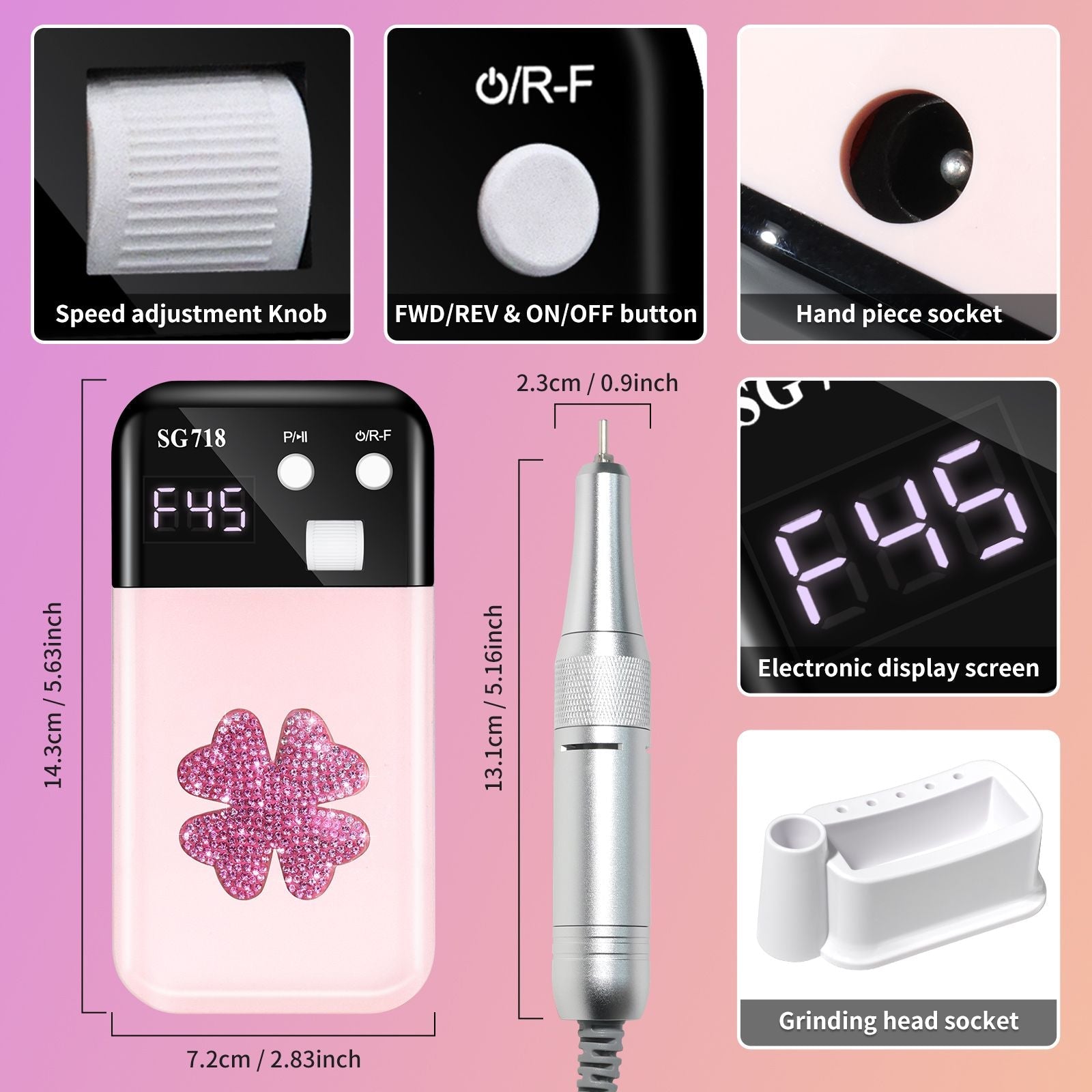 Nail Drill, Portable Electric Nail File 45000RPM, Rechargeable Nail Drill Professional with Bits & Base, for Acrylic Gel Nails, E-File Machine, Manicure Polishing, for Salon Home 7DAY'S