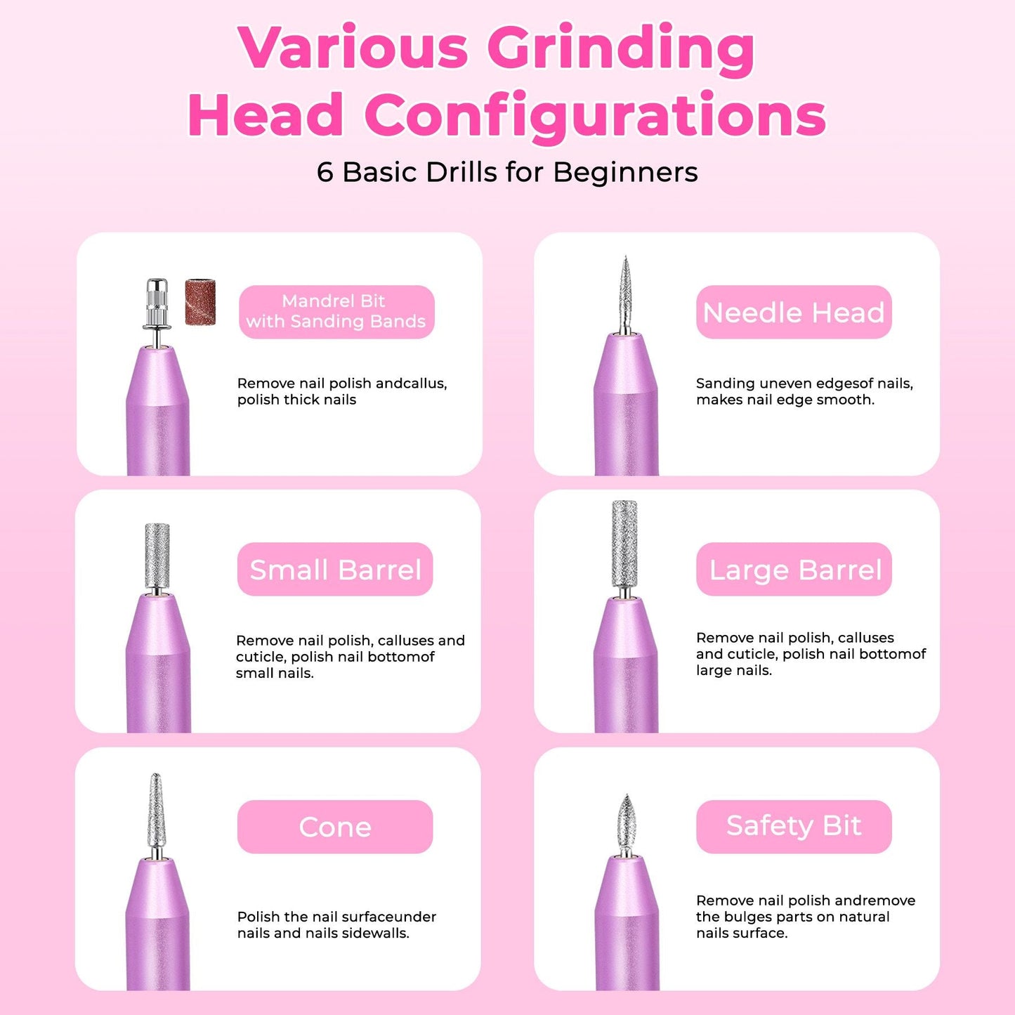 Portable Electric Nail Drill, Professional Nail File Kit for Acrylic, Gel Nails, Manicure Pedicure with Nail Drill Bits Sanding Bands Rose gold 7DAY'S